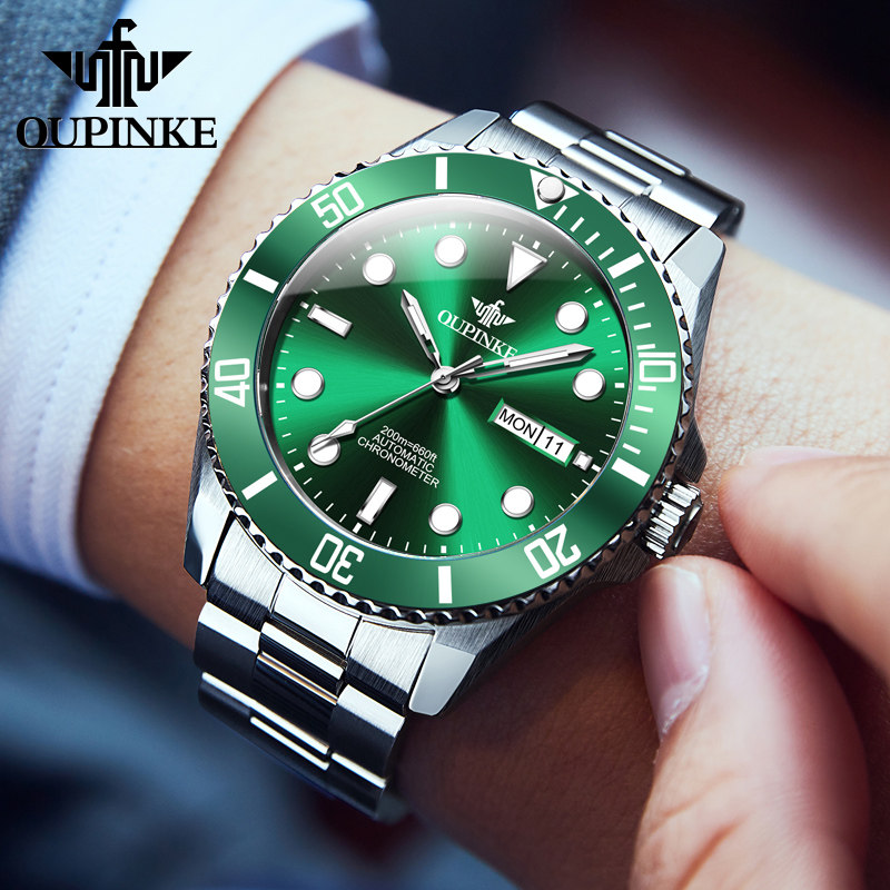 绿水鬼男士机械表全自动瑞士名机芯 欧品客隆坤国产腕表