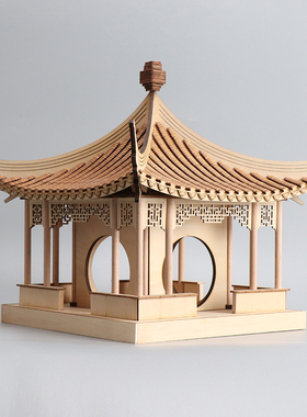 木新中式客厅手工拼装古建筑摆件