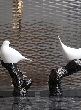 新中式禅意陶瓷鸟摆件家居饰品