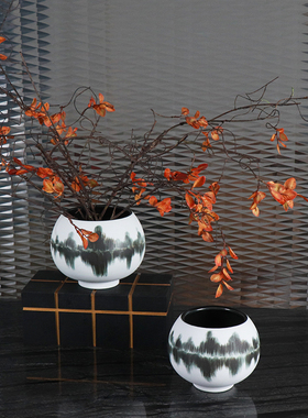 新中式风水墨画磨砂样板间摆件