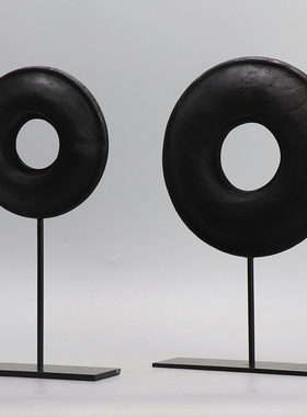 新中式创意碳化木圈摆件会所