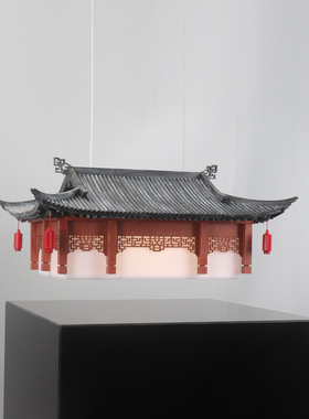 新中式彩绘古建亭台吊灯摆件