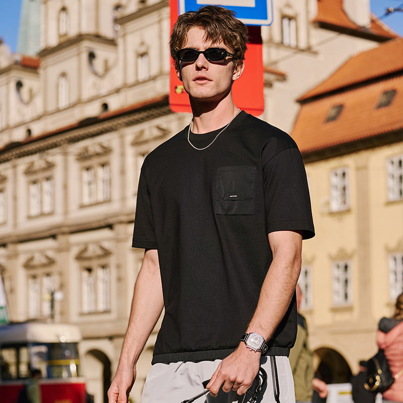 MrBu布先生短袖t恤新款男装夏季黑色时尚口袋全棉透气上衣GT16380,淘宝优惠券,粉丝福利购,淘宝优惠卷