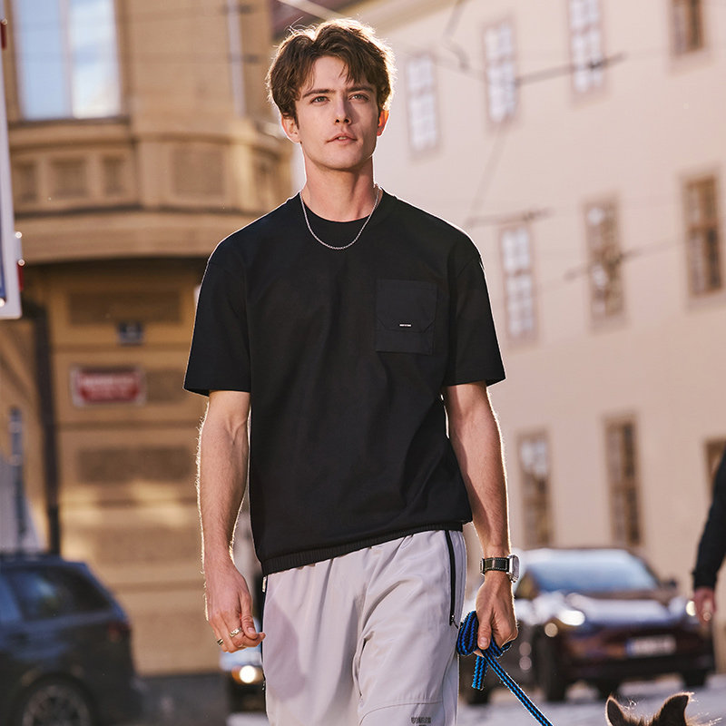 MrBu布先生短袖t恤新款男装夏季黑色时尚口袋全棉透气上衣GT16380,淘宝优惠券,粉丝福利购,淘宝优惠卷