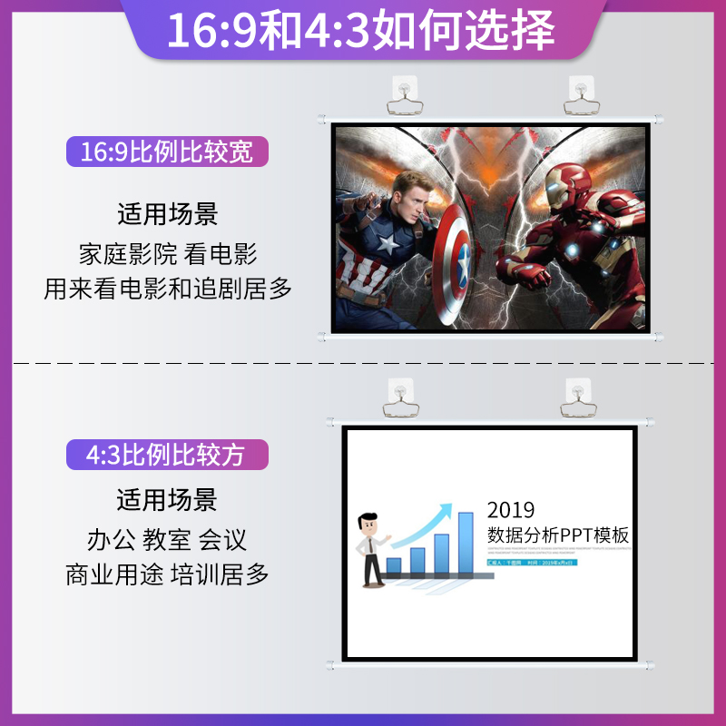 fairylake投影布免安装挂墙布幕投影仪幕布便携金属简易壁挂投影幕80寸100寸投影布户外移动投影布