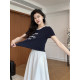 Zhang Axing ສະດວກສະບາຍ Tiancai ຈົດຫມາຍສະບັບພາສາເກົາຫຼີພິມເສື້ອທີເຊີດແຂນສັ້ນ + ກະໂປງແອວສູງສອງຊຸດ