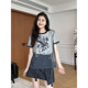 Zhang Axing American street style summer patchwork printed-sleeved + ຊຸດແມ່ຍິງຮ້ອນທີ່ຫລາກຫລາຍເຊັ່ນຊຸດ culottes A-line