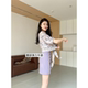 Zhang Azing Manta Rose Atmosphere Overlapping Belt Waist Design Floral Top + High Waist A-Line Skirt