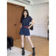 Zhang Axing Denim Traveler Hong Kong ແບບ retro ແບບ denim ແຂນສັ້ນ dress ແມ່ຍິງ summer waist-cinching skirt ສັ້ນ