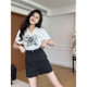 ເສື້ອຍືດແຂນສັ້ນ ພິມແບບ retro splicing + skirt A