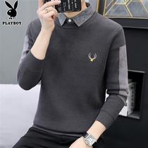 Flowers Playboy (PLAYBOY) sweater mens fake two-knitted sweatshirt mens autumn-winter 100 lap-line coat men