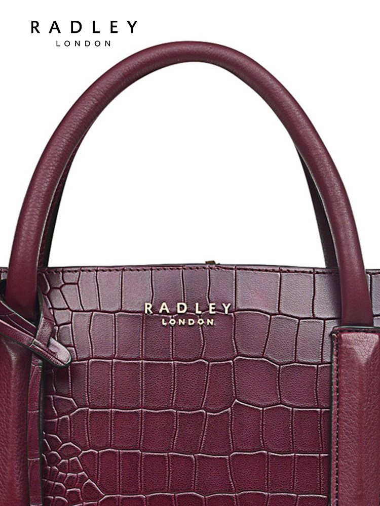Radley英国奢品牛皮中号酒红手提包贝壳包女鳄鱼纹成熟通勤23SS,淘宝优惠券,粉丝福利购,淘宝优惠卷
