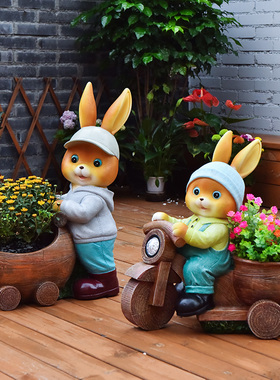 花园卡通兔子花盆摆件