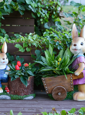 卡通仿真落地小兔子花盆摆件阳台