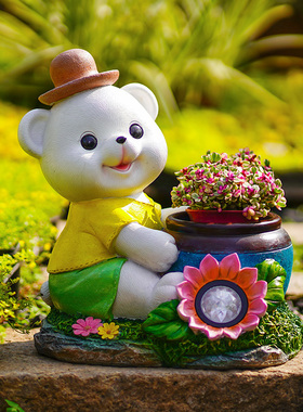 花园布置庭院小熊花盆