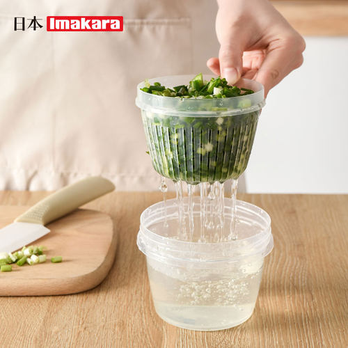日本厨房葱花保鲜盒姜蒜沥水双层冰箱食物收纳盒塑料密封储物盒子 - 图1