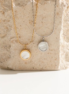 ins冷淡风轻奢白贝母圆形颈链