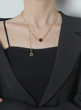 黑白双面贝母女嘻哈轻ins锁骨链