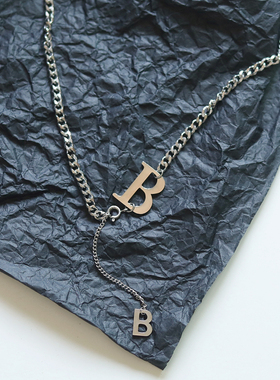 ins嘻哈B字母轻奢钛钢项链女