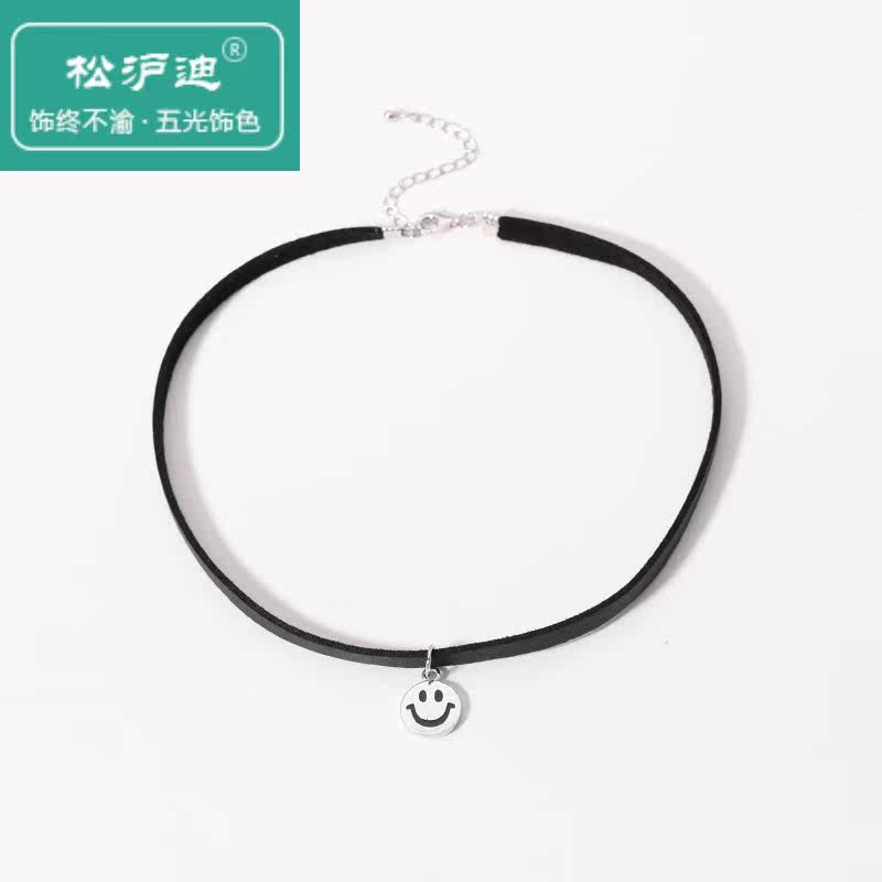 纯银大笑脸女微笑表情银吊坠锁骨链 松沪迪项链