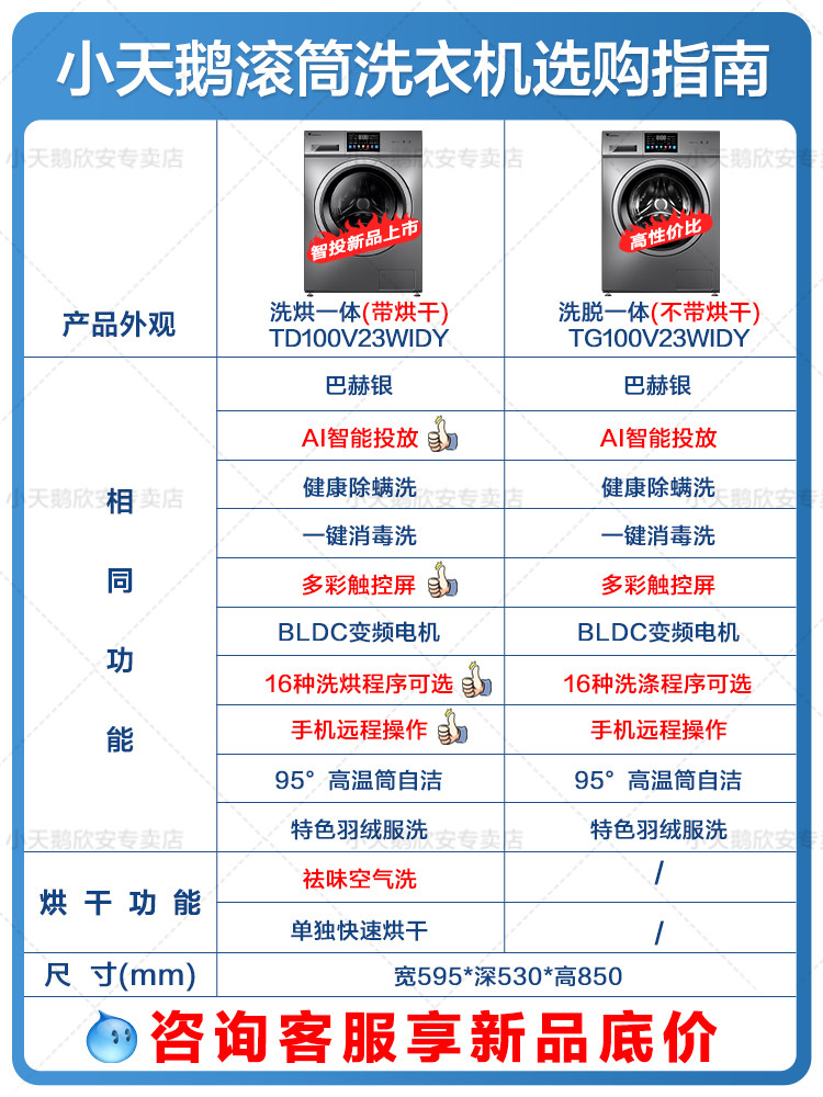 【新品】小天鹅洗烘一体洗衣机滚筒 小天鹅欣安洗衣机