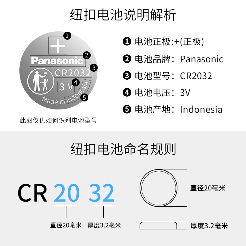 松下CR2032 CR2025 CR2450 CR1632 CR1616 CR2430 3V纽扣电池汽车钥匙钮扣电子主板奔驰大众丰田宝马日产本田 - 图2