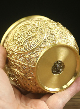 黄铜招财小铜缸摆件客厅中式聚宝盆家居装饰品办公室桌面摆设酒柜