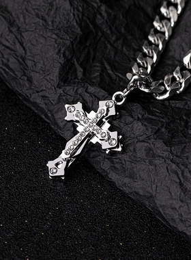 欧美古巴链十字架吊坠项链男潮