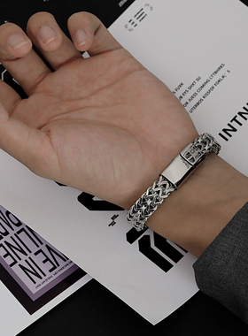 霸气欧美嘻哈钛钢正反古巴手链