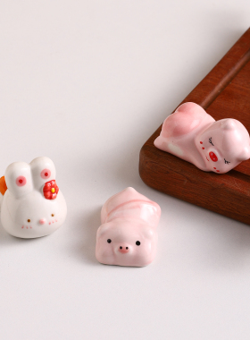 可爱卡通动物陶瓷筷子架摆件笔托