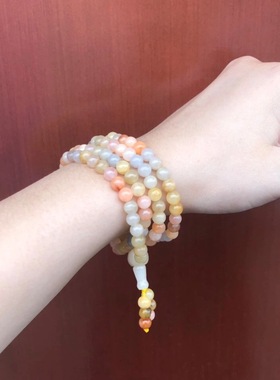 新疆天然金丝玉项链108颗圆珠手链戈壁彩玉光籽料可缠绕吊坠手串