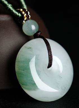 天然正品新疆金丝玉天山翠平安扣吊坠飘翠色玉石挂件项链男女吊坠