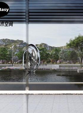 镜面不锈钢圆环雕塑定制发光月亮镂空景观售楼部金属水池装饰摆件