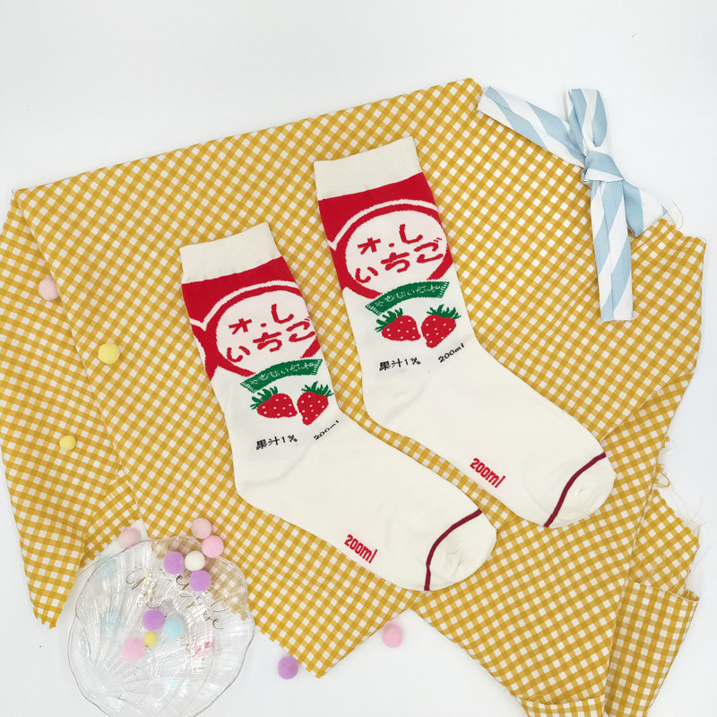 日系休闲明治草莓牛奶ins风棉袜 绵羊泡芙短袜/打底袜/丝袜/美腿袜