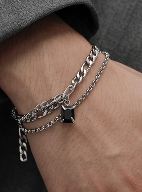 男女钛钢原创设计黑宝石手链
