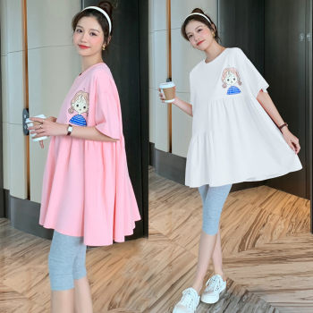 Plus size plus size maternity wear summer T-shirt, fashionable maternity baby doll shirt T-shirt summer suit 200 ປອນ