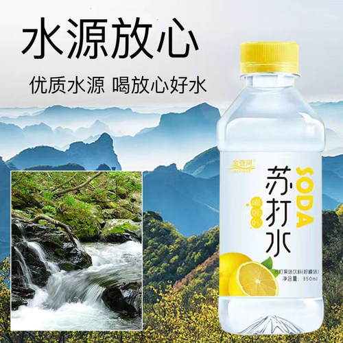 新日期金登河柠檬味苏打水整箱350ml*24瓶无糖无气弱碱性清爽解渴 - 图0