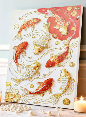 锦鲤珍珠画diy手工粘钻石画创意摆件送朋友礼物结婚寓意好装饰画