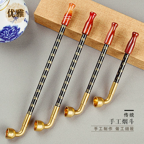 Элегантная старомодная медная ониксовая курительная трубка ручной работы, мужской короткий мундштук