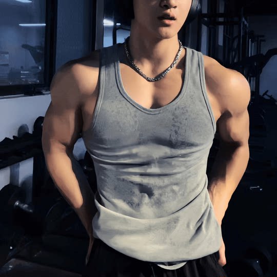 Summer American heavyweight thick threaded vest, large fitness outerwear, men's bottoming, tight breathable, elastic black iron