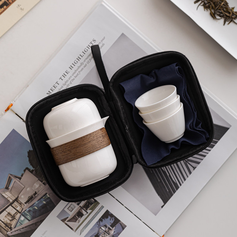 Travel tea set, one pot, six cups, quick cup, portable tea set, carrying bag for outdoor drinking alone