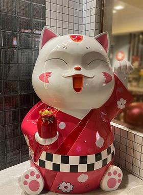 玻璃钢招财猫雕塑日本料理烤肉店吉祥物大型商场日式网红拍照摆件