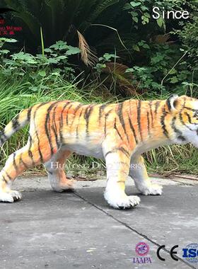 仿真动物老虎阻燃海绵硅胶粘毛静态美陈摆件陈设展览品动物厂家