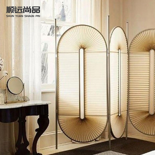 北欧设计师百褶布折屏扇形屏风玄关折叠移动屏风 - 图1