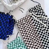 Шахматы, универсальные приталенные шелковые штаны, оверсайз, свободный прямой крой, на шнурках