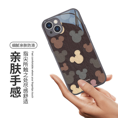 适用iphone13手机壳新款15迪士尼苹果14promax情侣米奇11小众高级感12mini女款8plus玻璃xsmax全包xr套16/17 - 图1