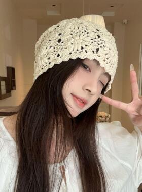 镂空手工钩花针织帽女夏季