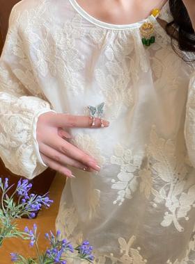 招财蝴蝶抓住啦！新中式自制天然危料翡翠蝴蝶吊坠胸针纯银项链