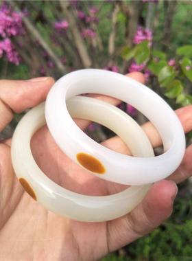 新疆和田白玉 天然和田玉白玉带皮手镯 白玉手镯 厂家直销