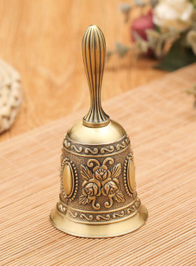 金属青铜复古手摇铃铛招财家居摆件酒吧餐厅传菜铃时尚工艺品批发